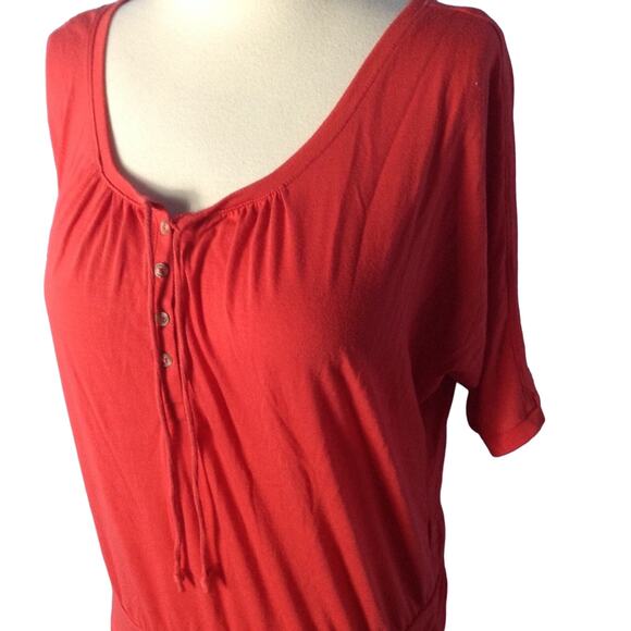 AMERICAN EAGLE Red Button Tie Elastic Waist 3/4 Sleeve Top Small - Picture 2 of 7